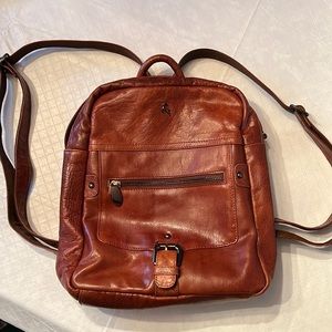 Leather backpack.